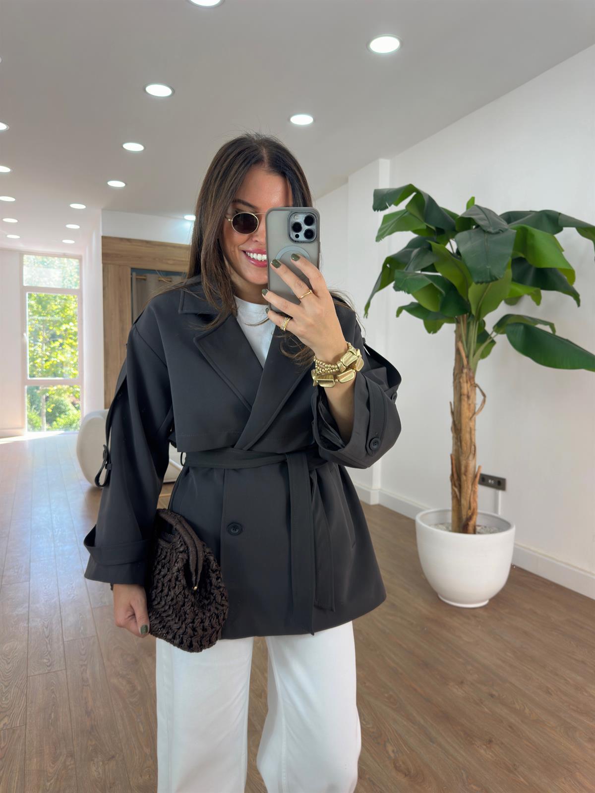 Oversize Düşük Omuz Trençkot - Kahverengi