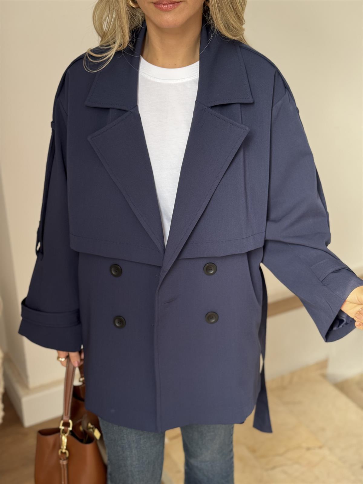 Oversize Düşük Omuz Trençkot - Lacivert