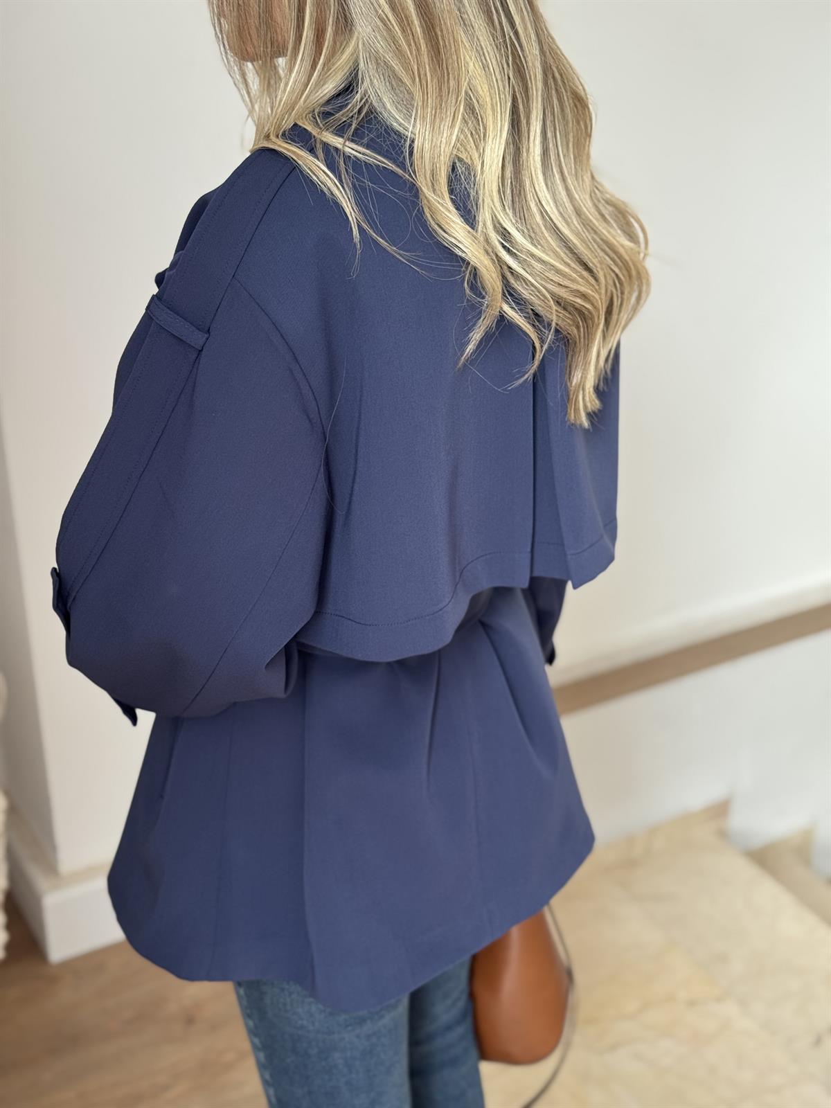 Oversize Düşük Omuz Trençkot - Lacivert