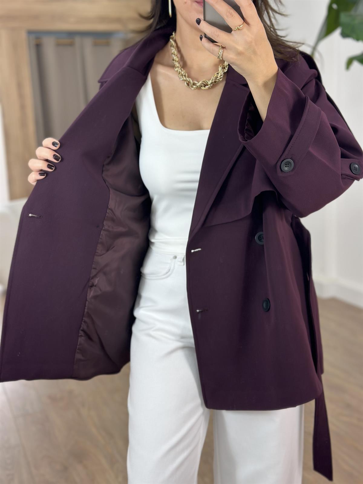 Oversize Düşük Omuz Trençkot - Mürdüm