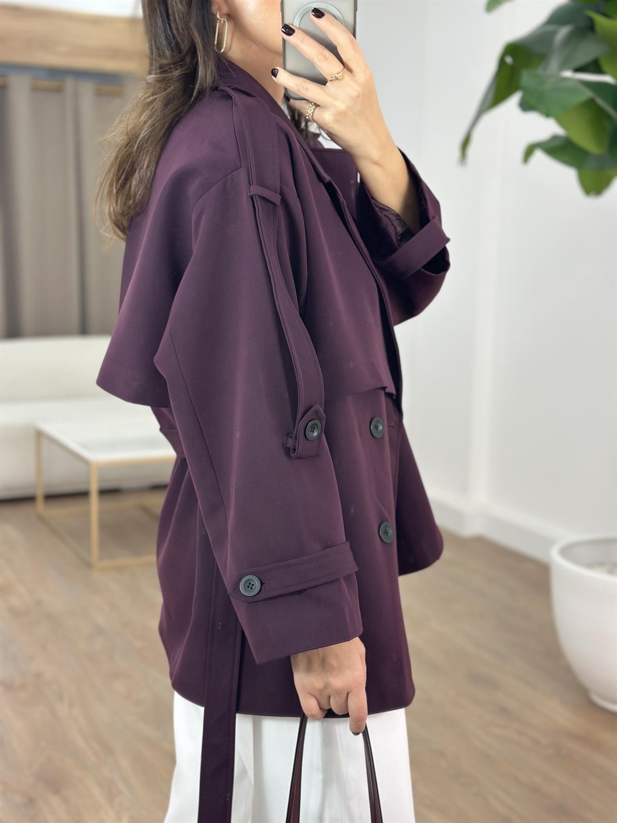 Oversize Düşük Omuz Trençkot - Mürdüm