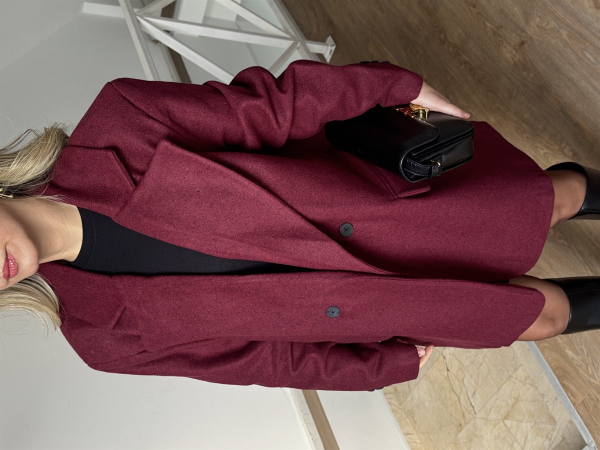Oversize Kaşe Ceket Kaban - Bordo