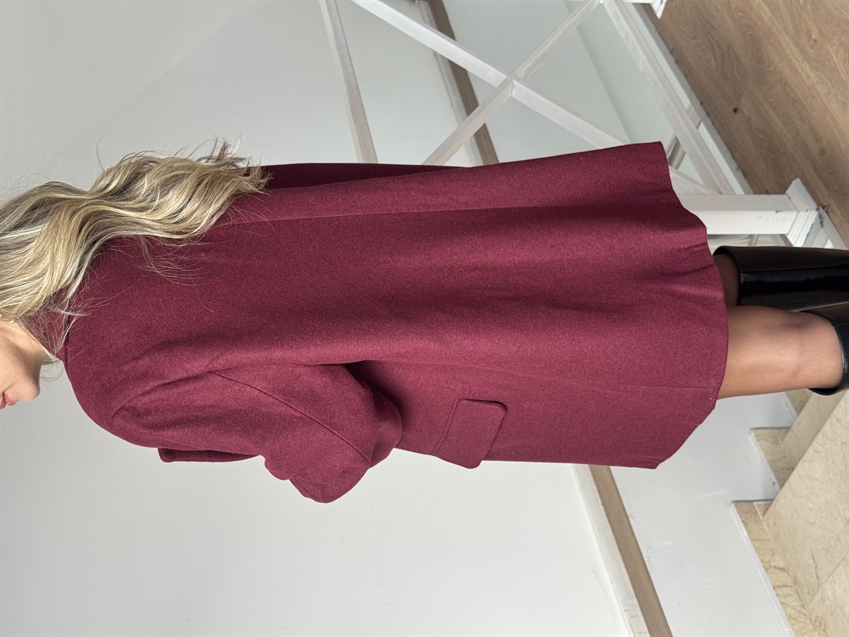 Oversize Kaşe Ceket Kaban - Bordo
