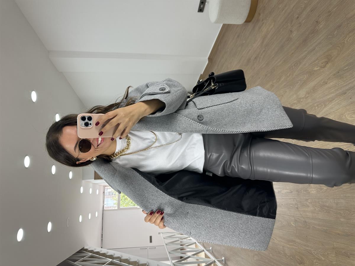 Oversize Kırçıllı Kaban-Gri