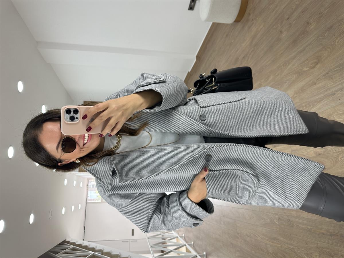 Oversize Kırçıllı Kaban-Gri