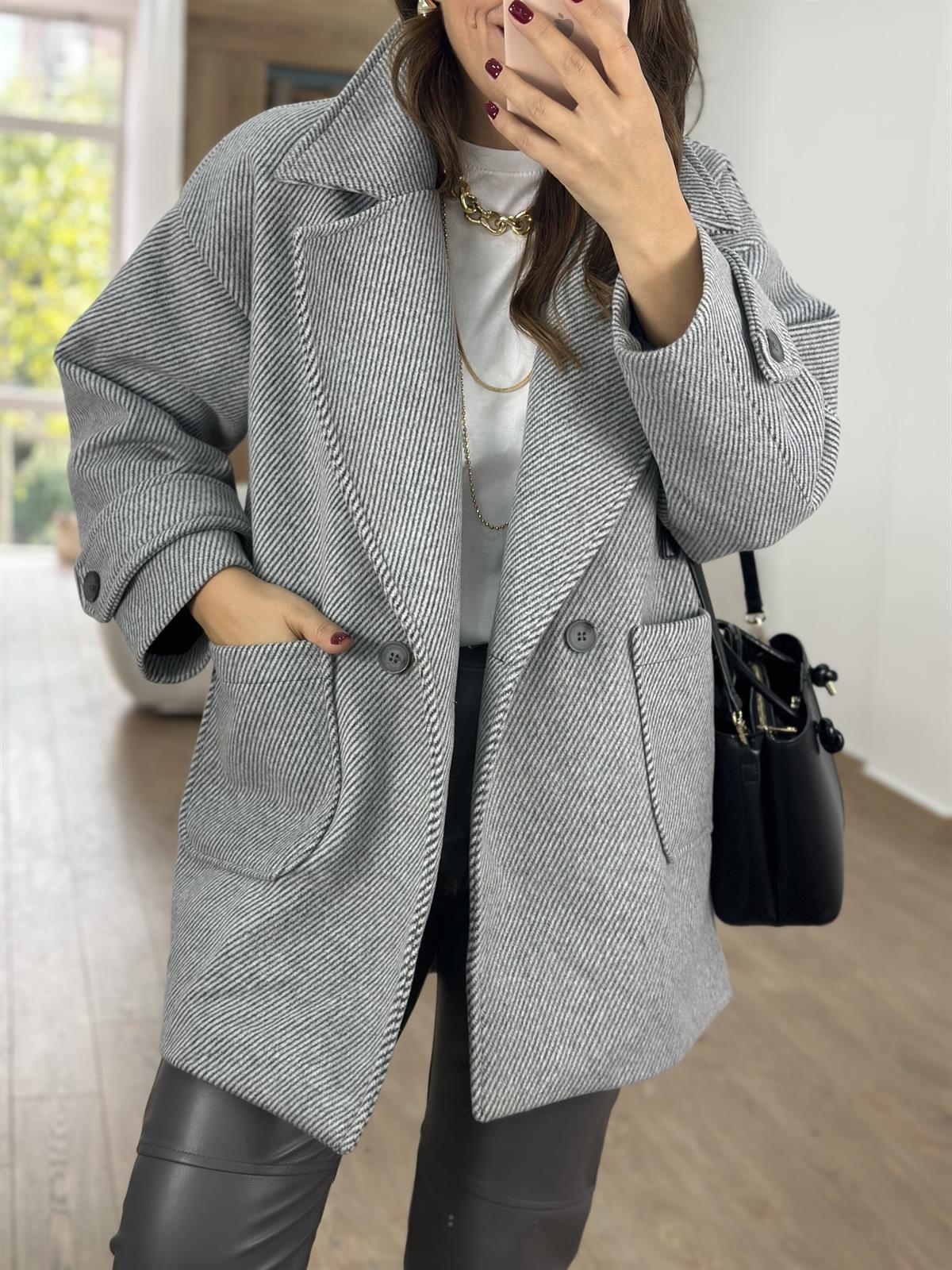 Oversize Kırçıllı Kaban-Gri