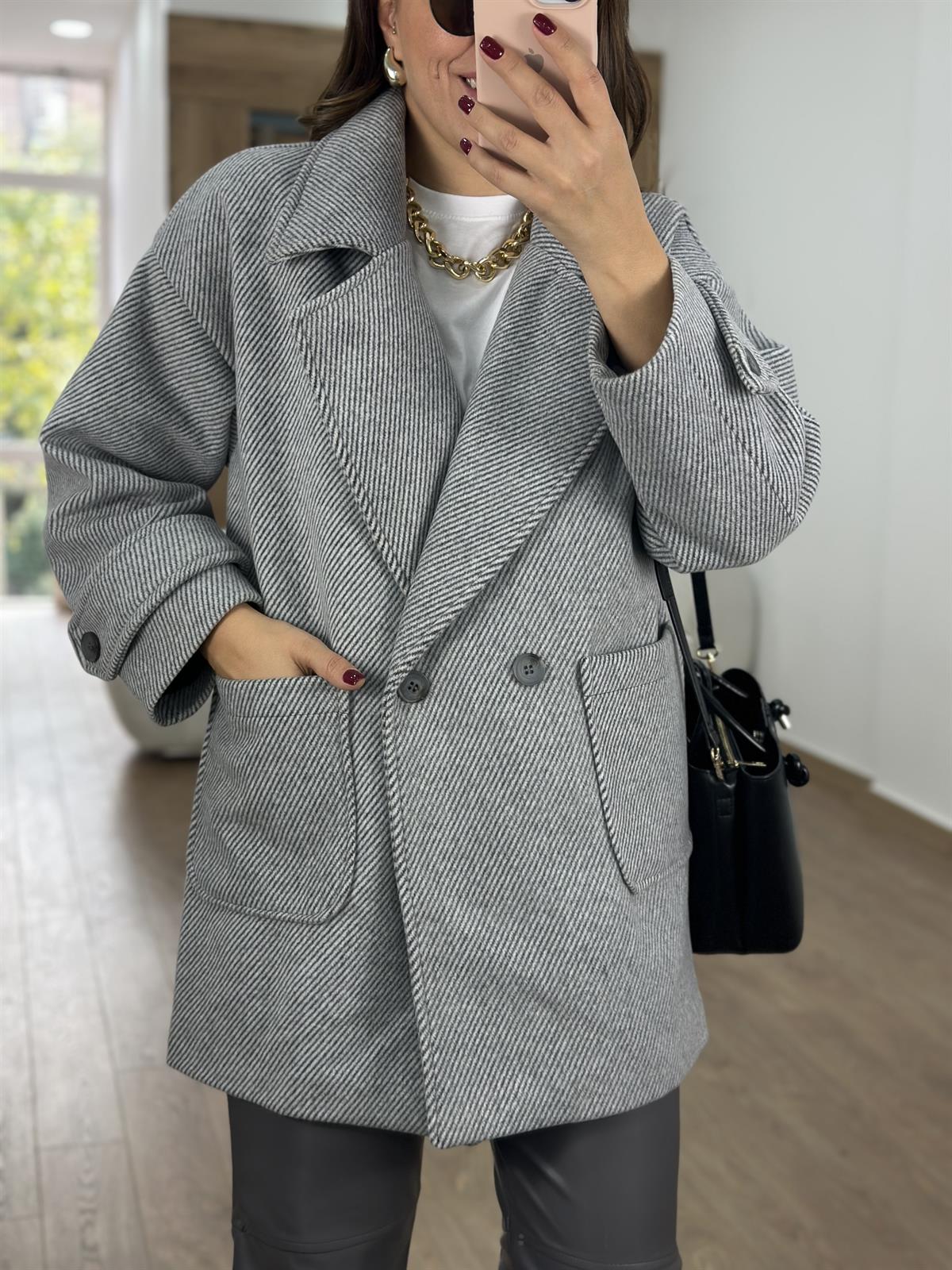 Oversize Kırçıllı Kaban-Gri