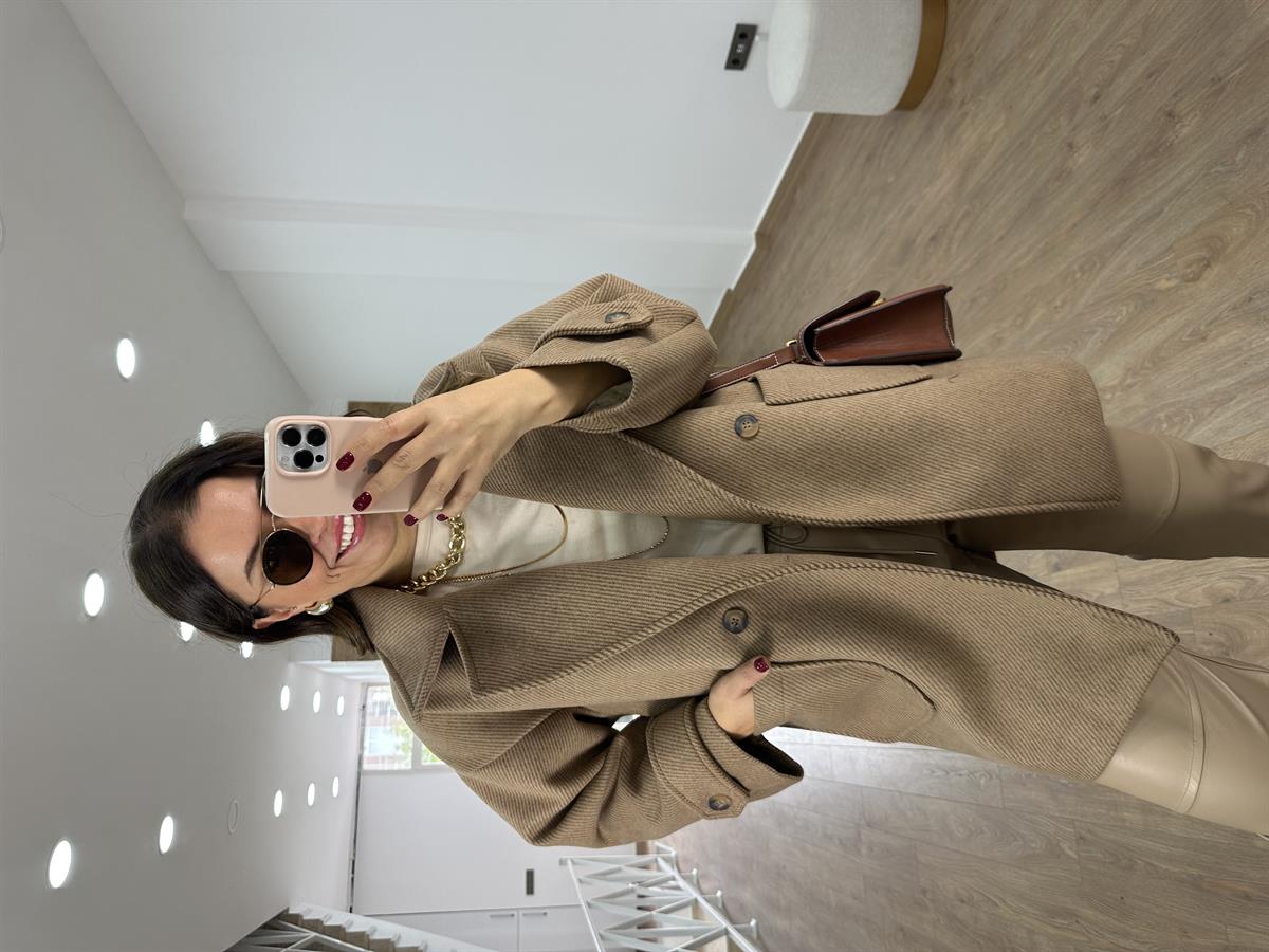 Oversize Kırçıllı Kaban-Kahve