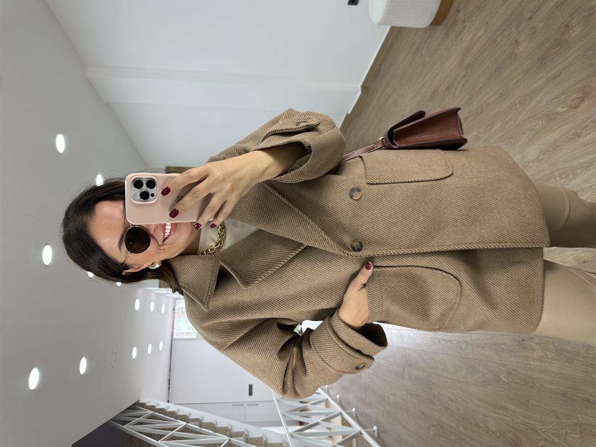 Oversize Kırçıllı Kaban-Kahve