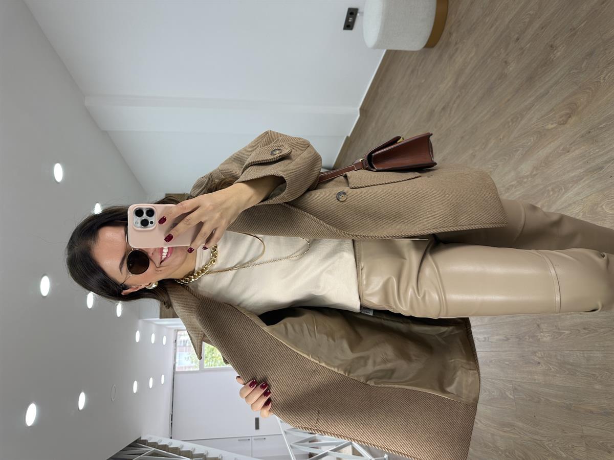 Oversize Kırçıllı Kaban-Kahve