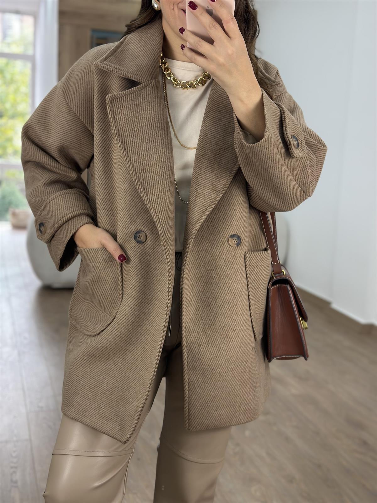 Oversize Kırçıllı Kaban-Kahve