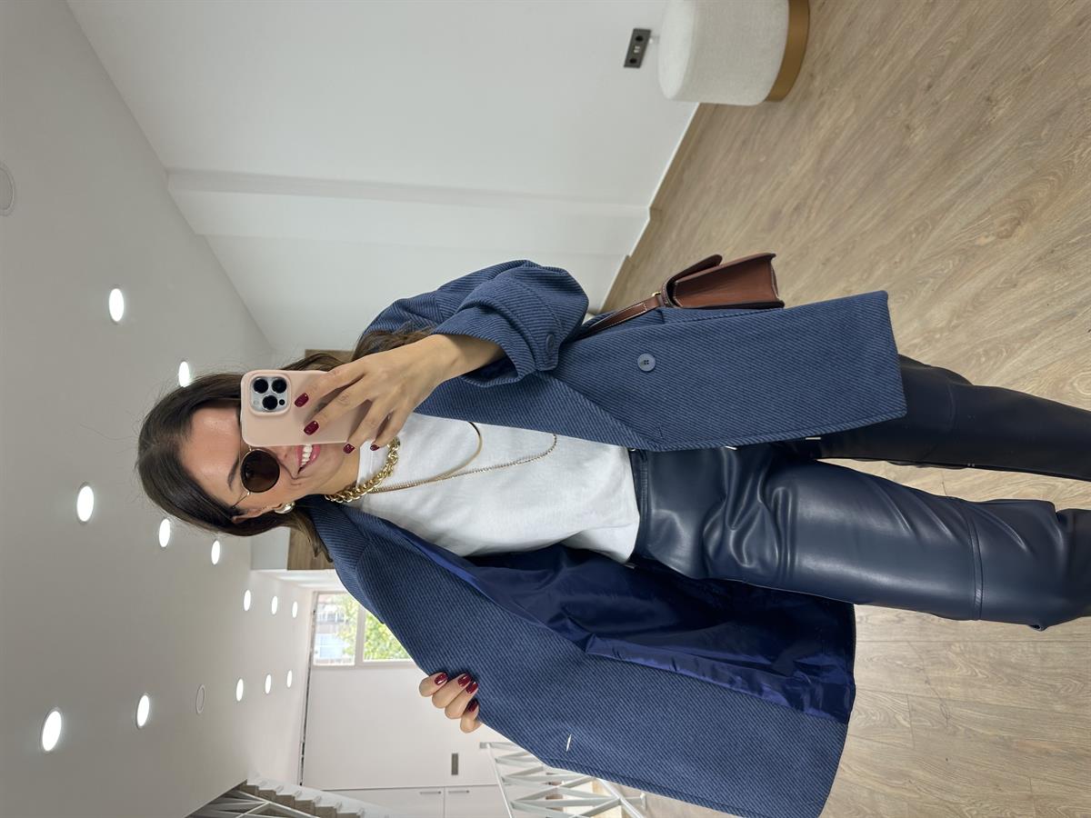 Oversize Kırçıllı Kaban-Lacivert