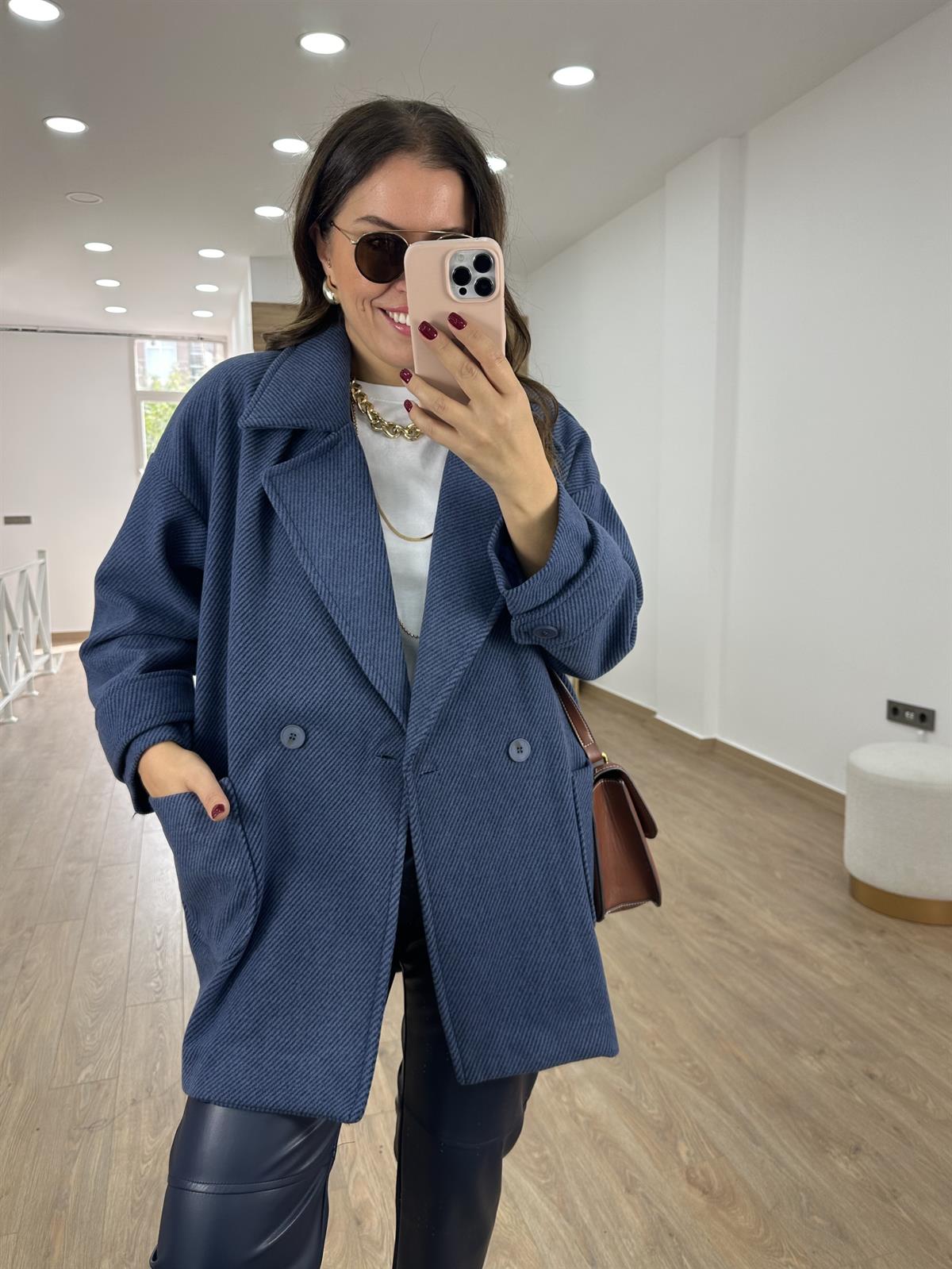 Oversize Kırçıllı Kaban-Lacivert