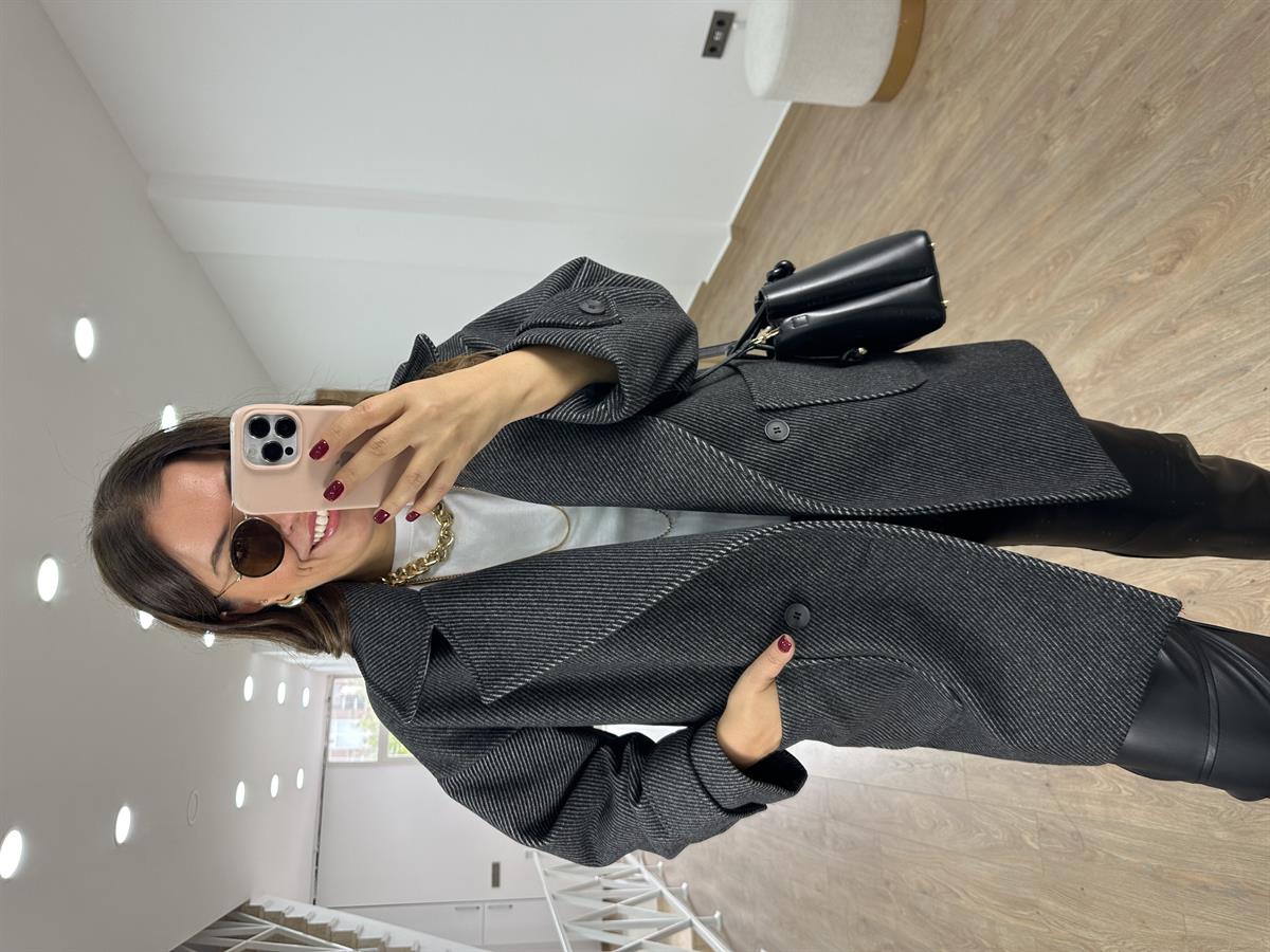 Oversize Kırçıllı Kaban-Siyah