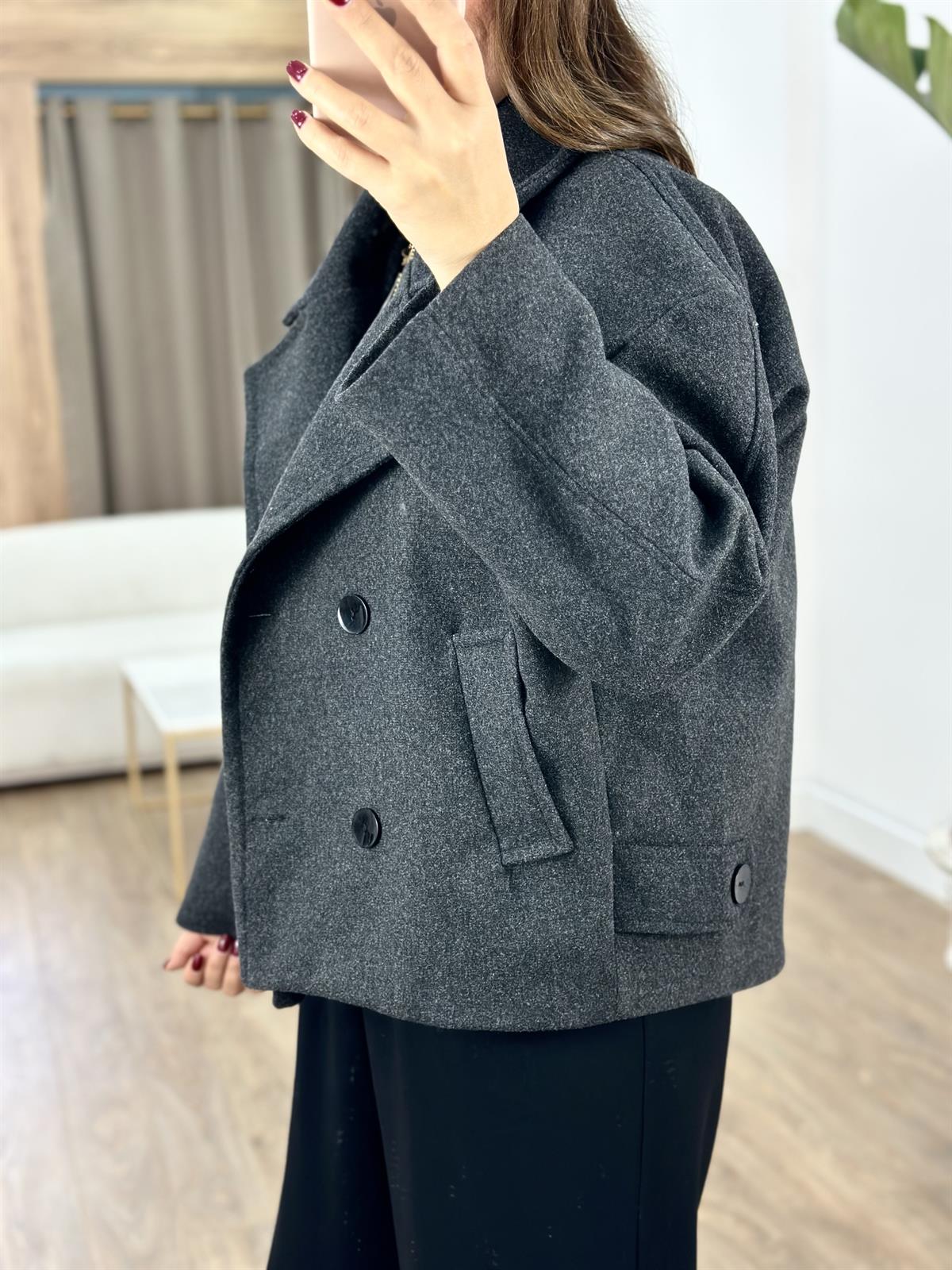 Oversize Kısa Kaşe Kaban-Antrasit