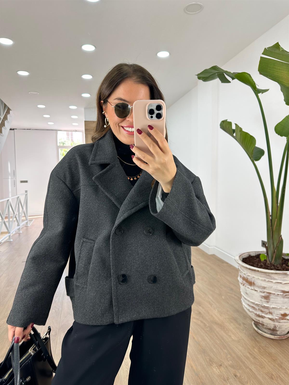 Oversize Kısa Kaşe Kaban-Antrasit