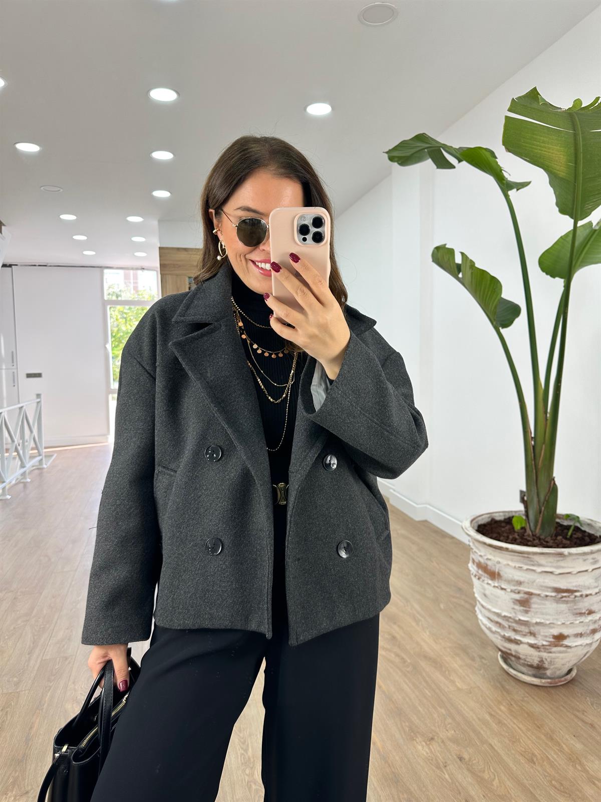 Oversize Kısa Kaşe Kaban-Antrasit