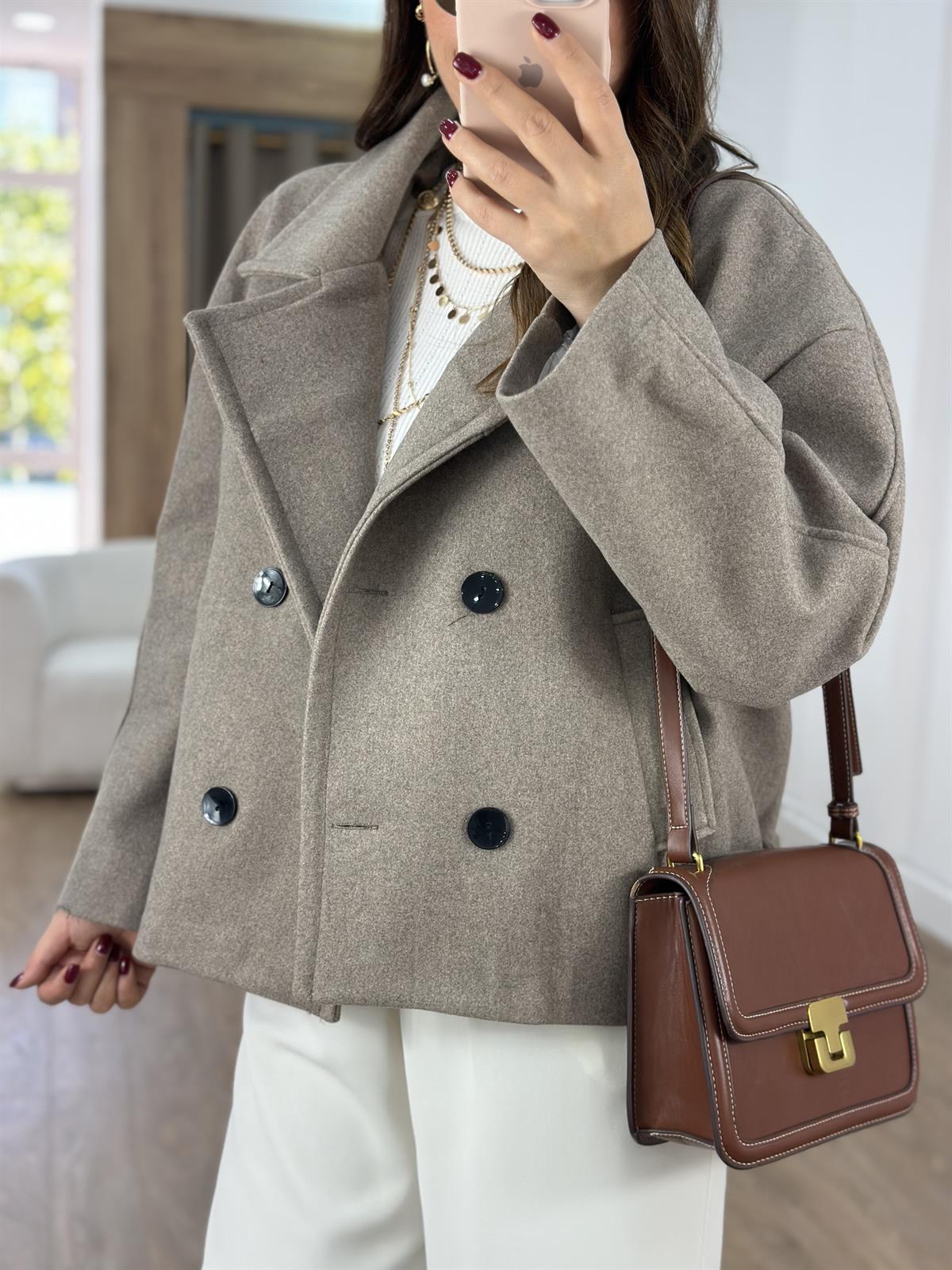 Oversize Kısa Kaşe Kaban-Vizon