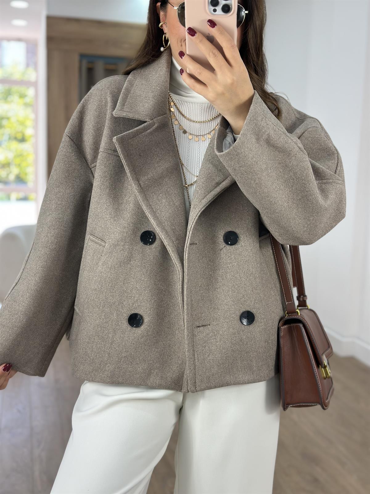 Oversize Kısa Kaşe Kaban-Vizon