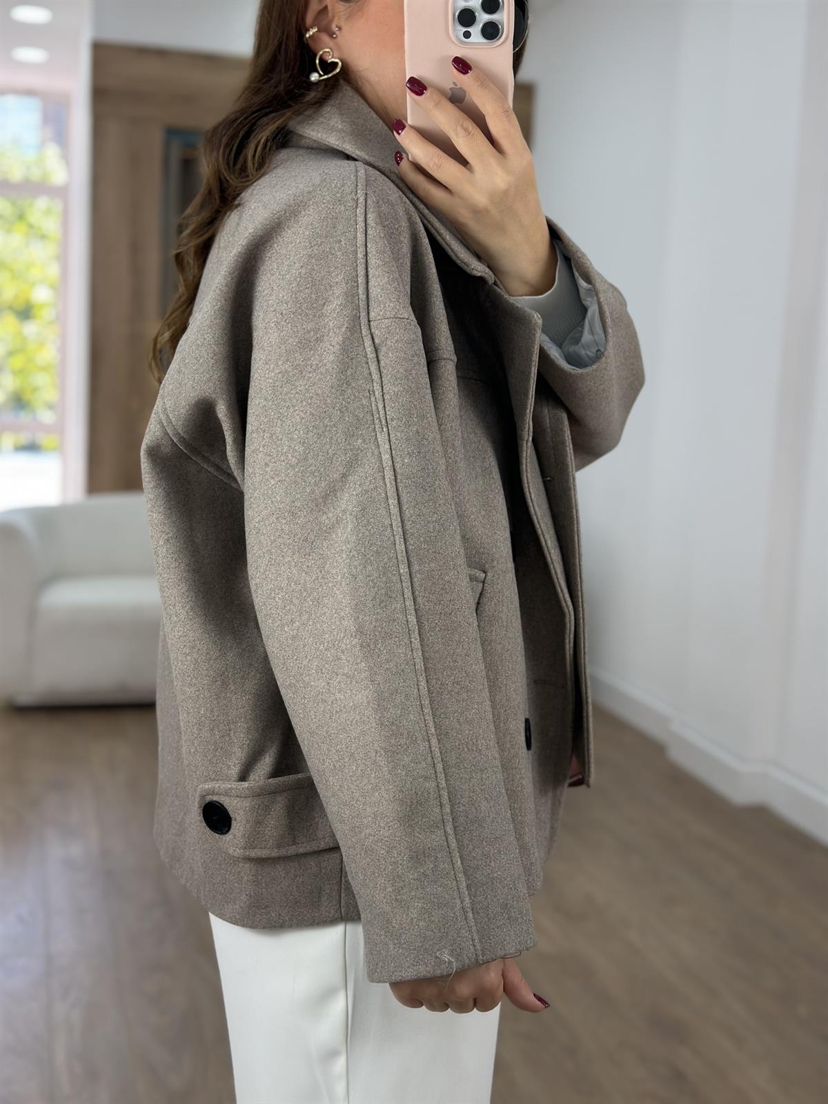 Oversize Kısa Kaşe Kaban-Vizon