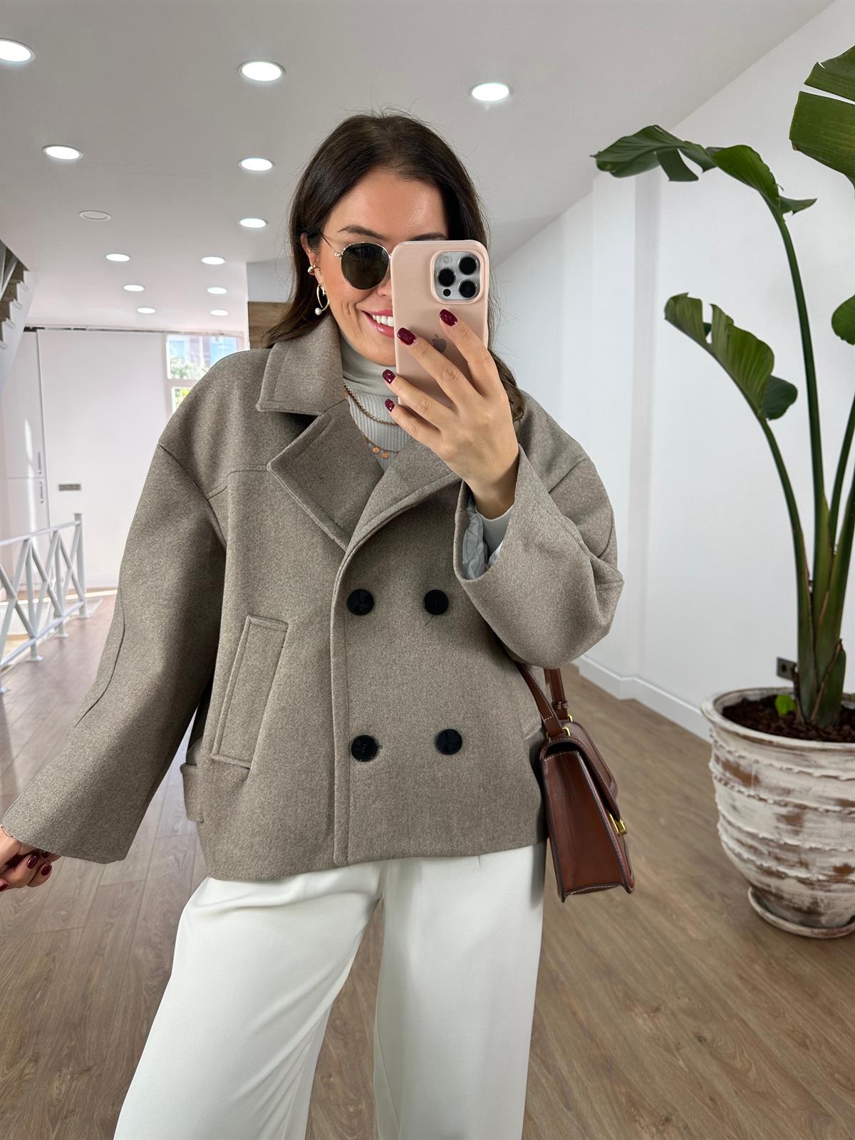 Oversize Kısa Kaşe Kaban-Vizon