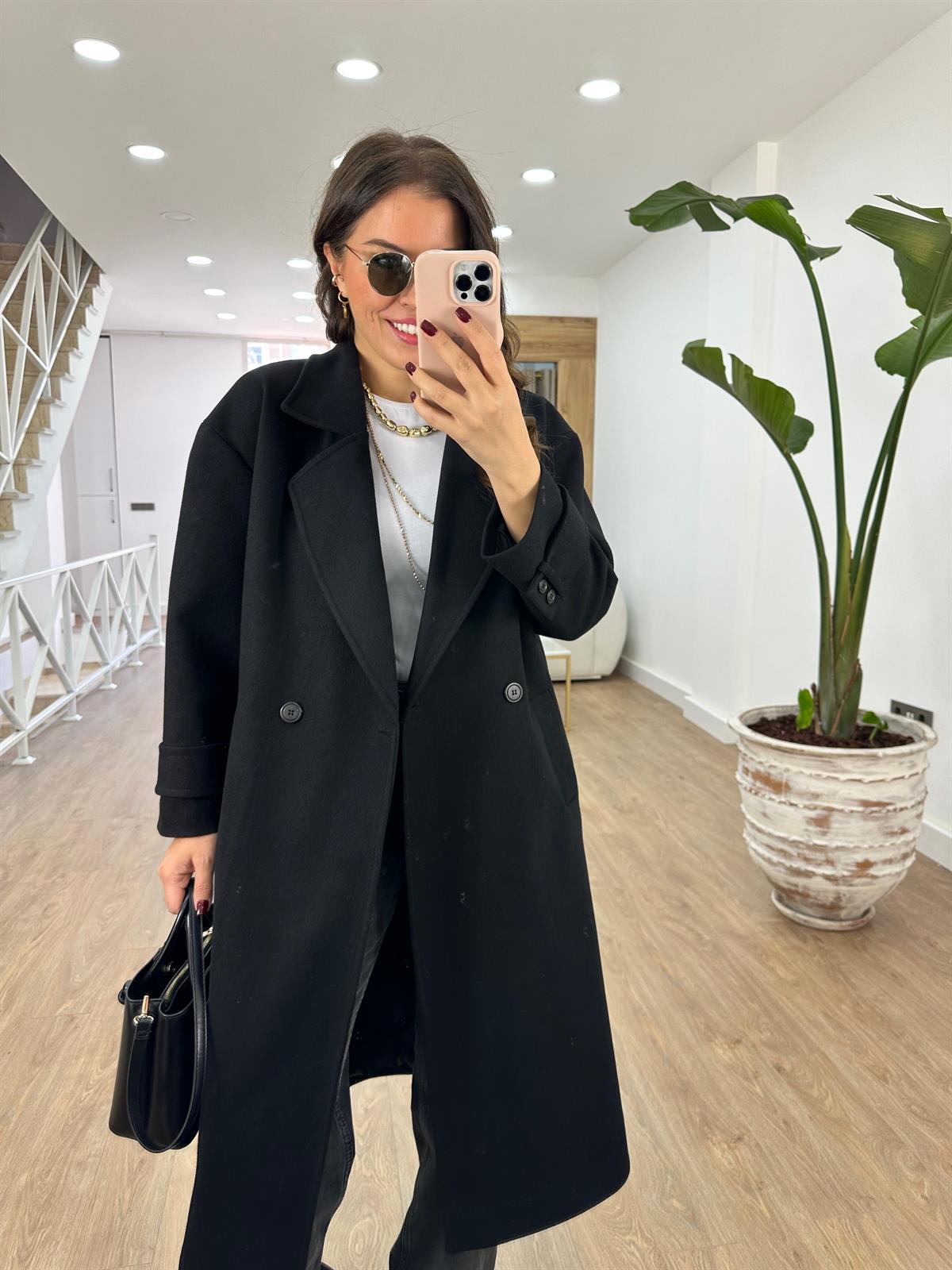 Oversize Kruvaze Kaban-Siyah