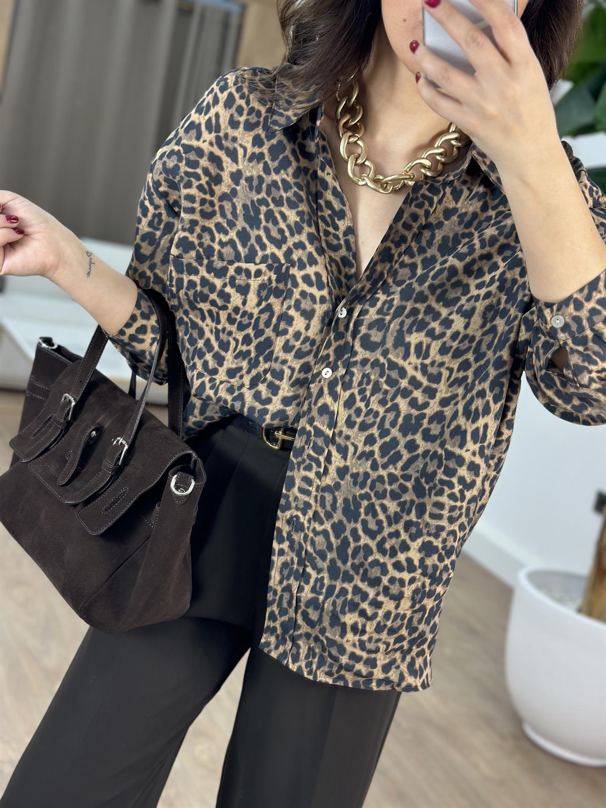 Oversize Leopar Gömlek