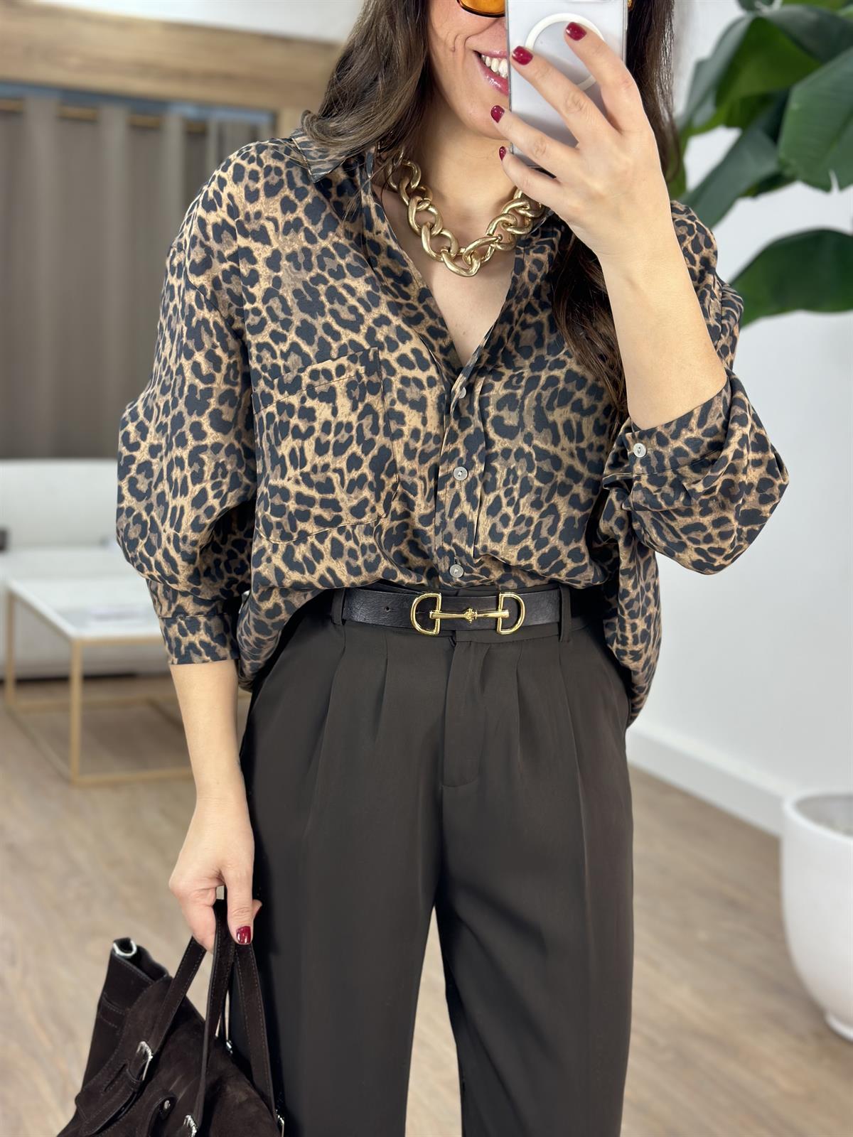 Oversize Leopar Gömlek