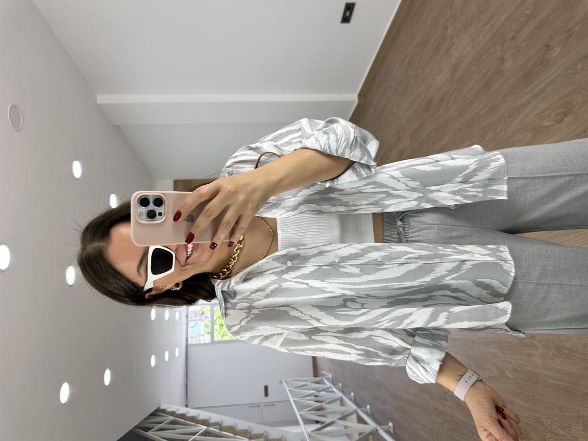 Oversize Renkli Tnsel Gömlek-Gri