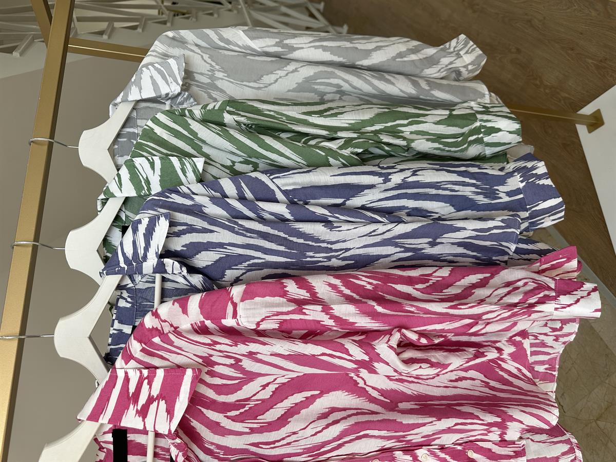 Oversize Renkli Tnsel Gömlek-Gri