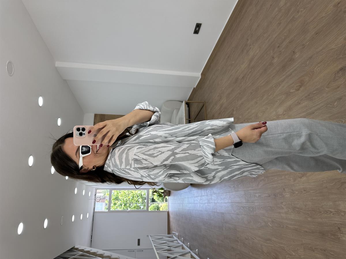 Oversize Renkli Tnsel Gömlek-Gri