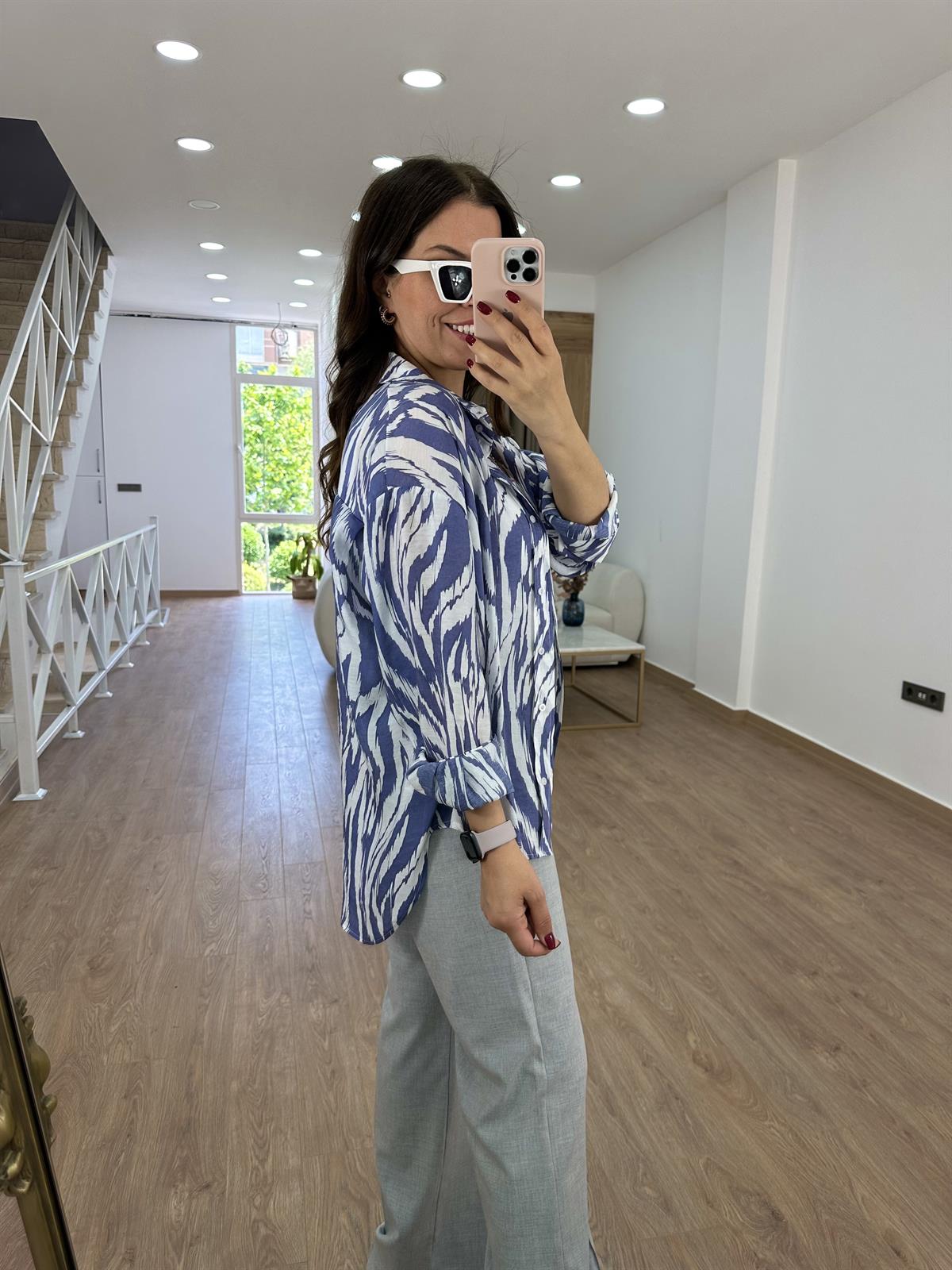 Oversize Renkli Tnsel Gömlek-Mor