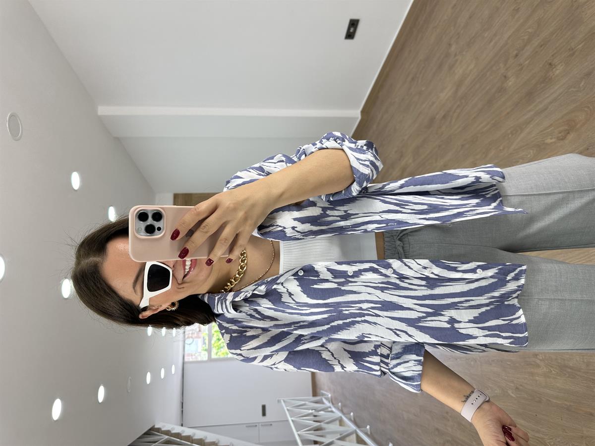 Oversize Renkli Tnsel Gömlek-Mor