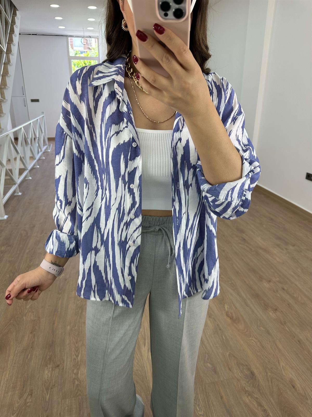 Oversize Renkli Tnsel Gömlek-Mor