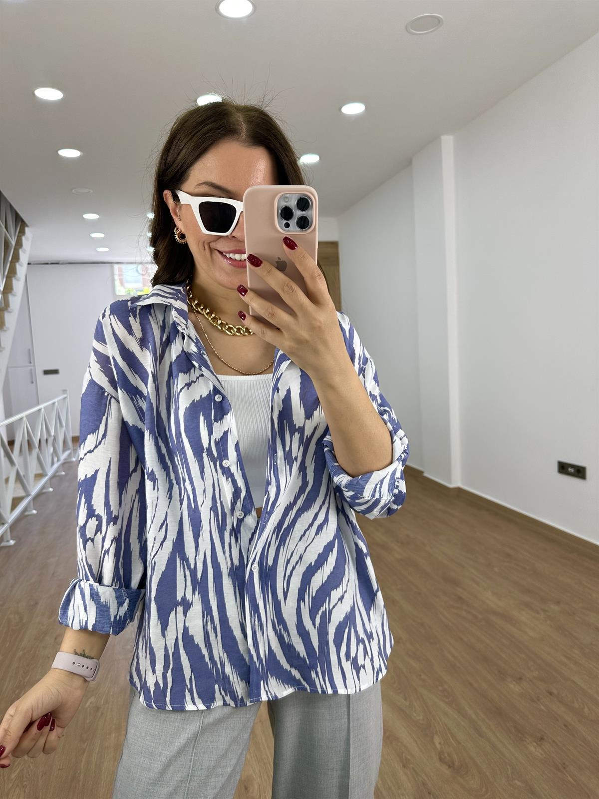 Oversize Renkli Tnsel Gömlek-Mor