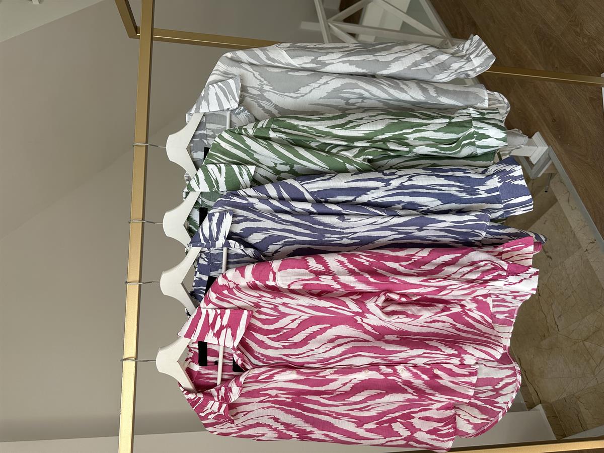 Oversize Renkli Tnsel Gömlek-Yeşil