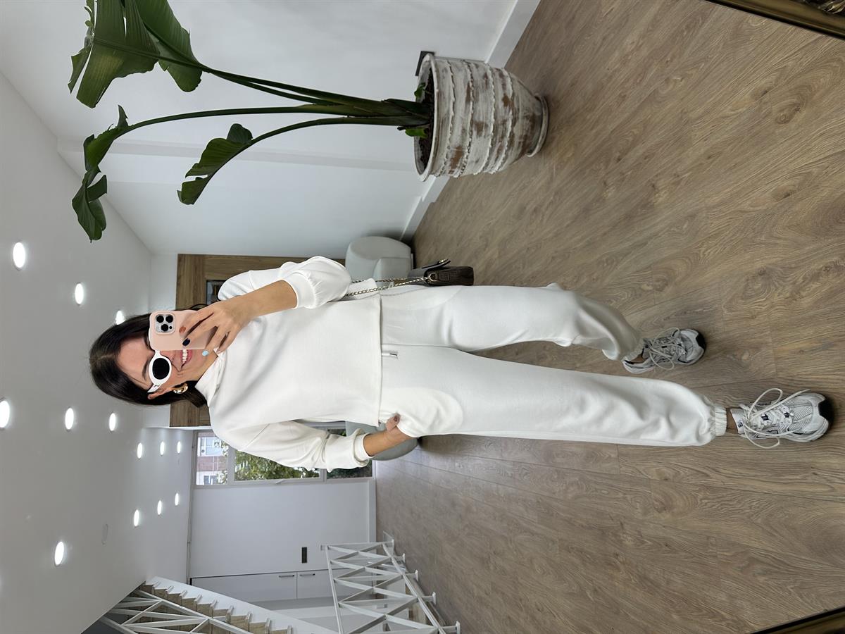 Oysho Kumaş Beli Ve Paçası Lastikli Eşofman Takımı-Beyaz