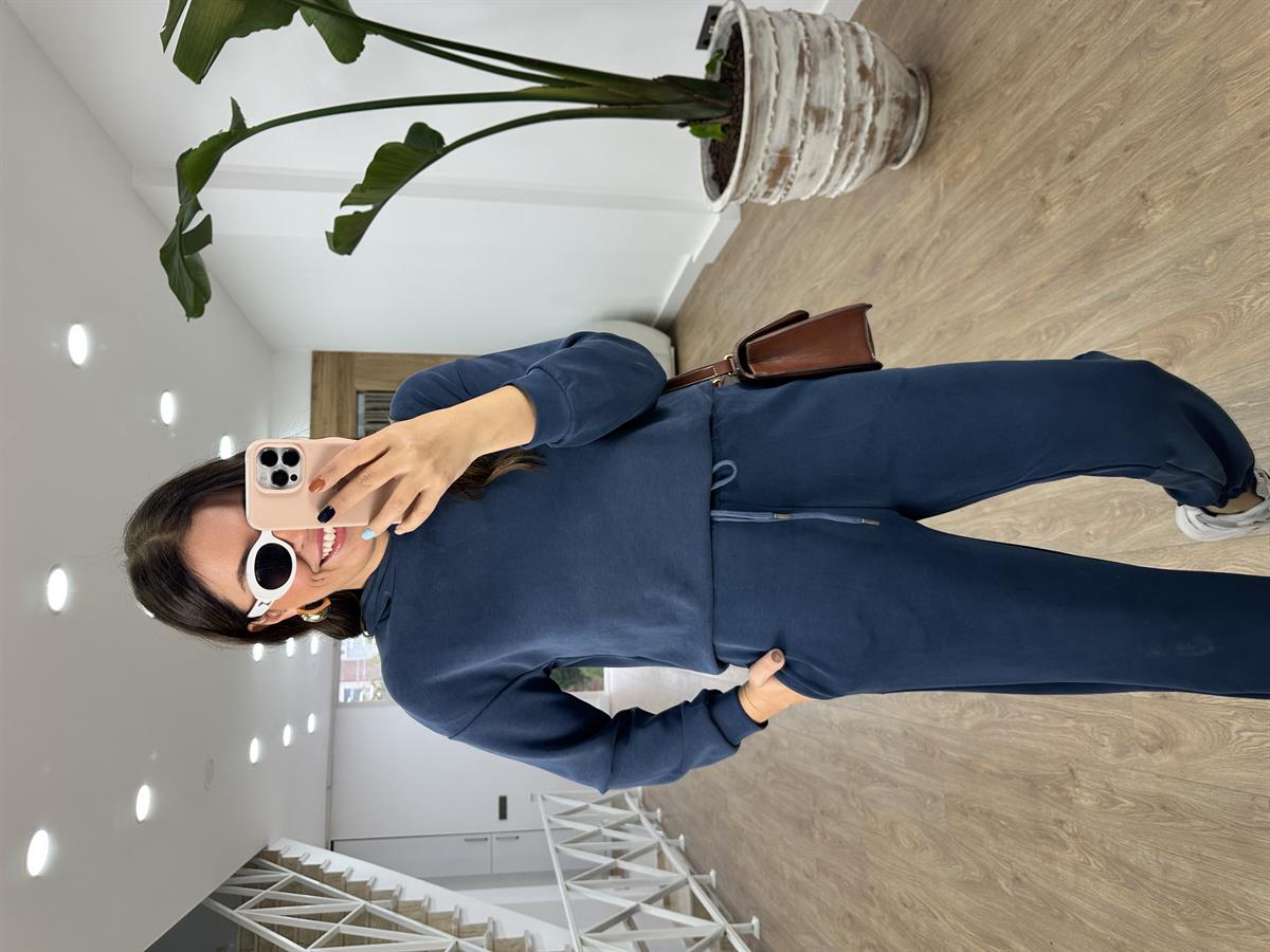 Oysho Kumaş Beli Ve Paçası Lastikli Eşofman Takımı-İndigo