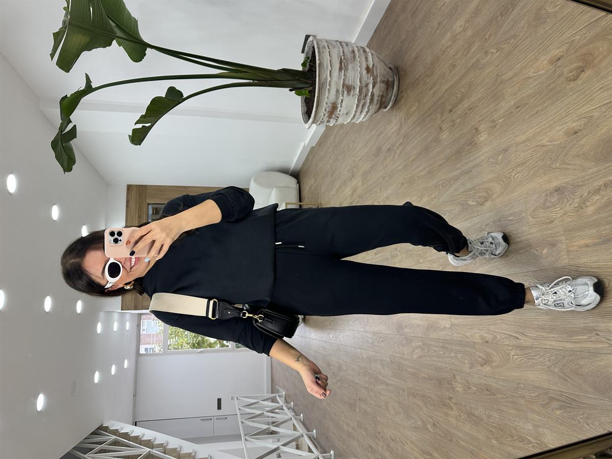 Oysho Kumaş Beli Ve Paçası Lastikli Eşofman Takımı-Siyah