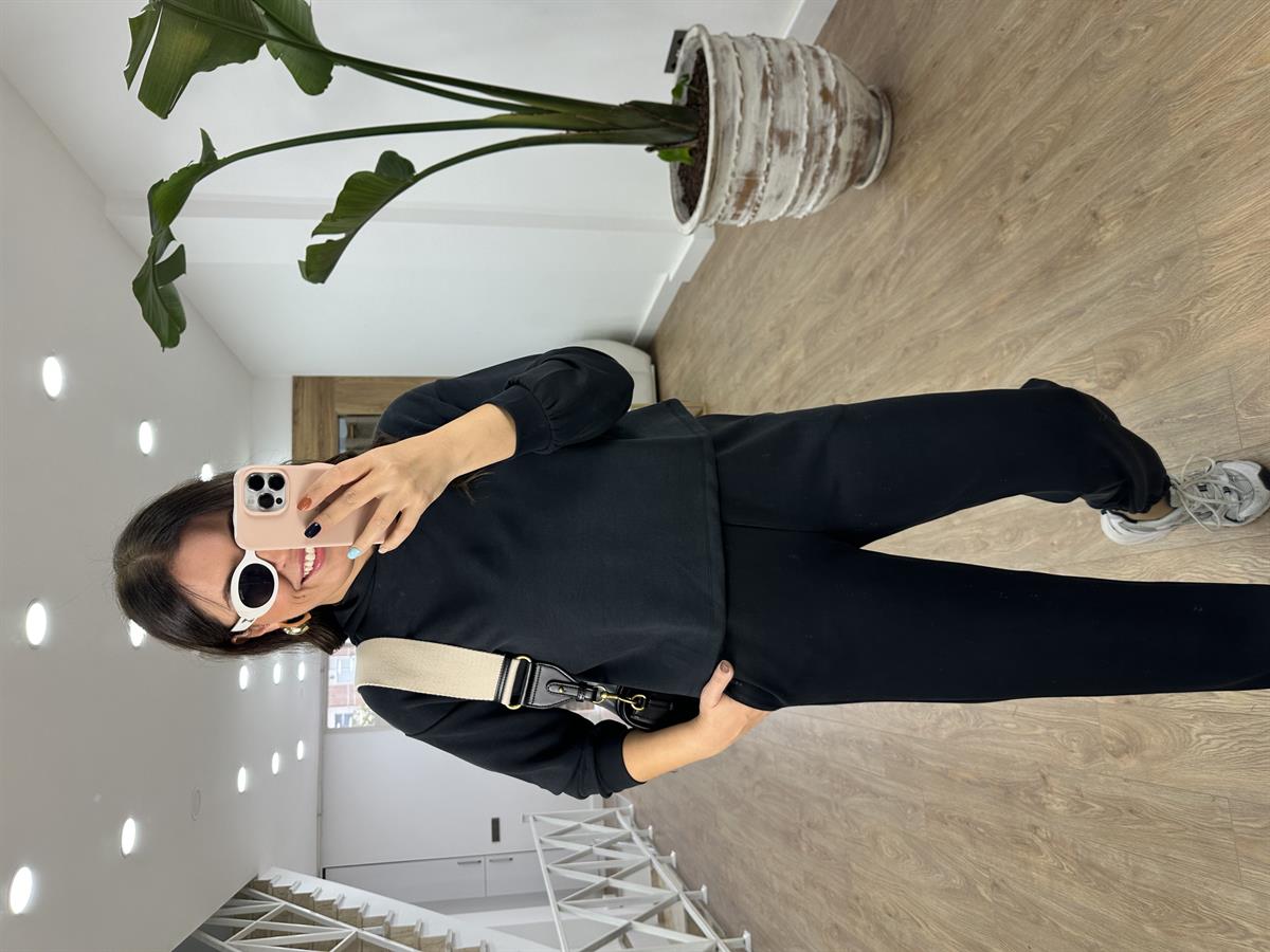 Oysho Kumaş Beli Ve Paçası Lastikli Eşofman Takımı-Siyah