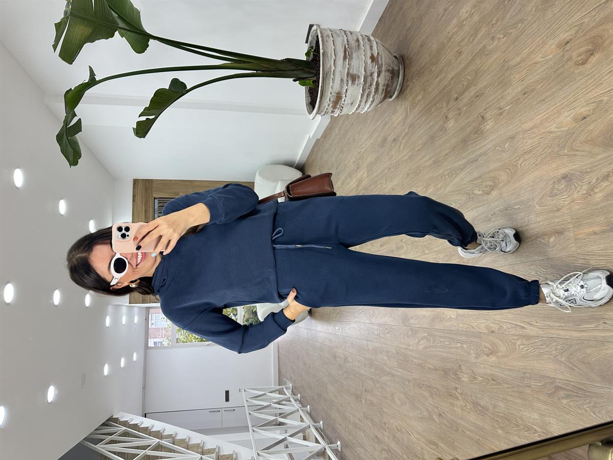 Oysho Kumaş Beli Ve Paçası Lastikli Eşofman Takımı-İndigo