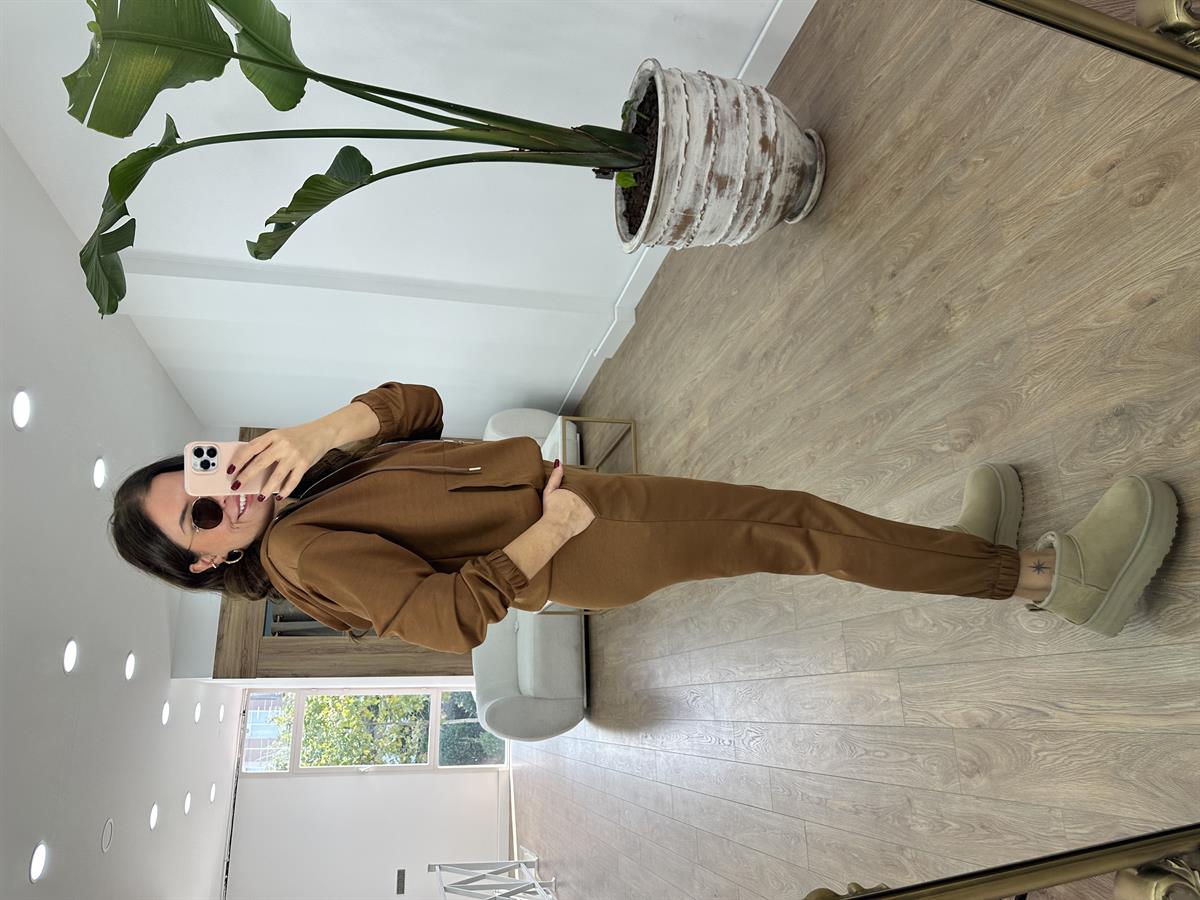 Oysho Kumaş Önden Fermuarlı Eşofman Takımı-Camel