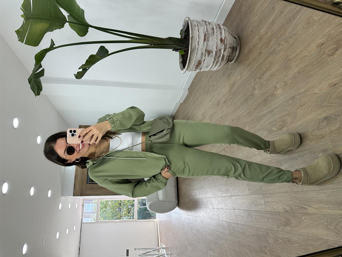 Oysho Kumaş Önden Fermuarlı Eşofman Takımı-Mint Yeşili