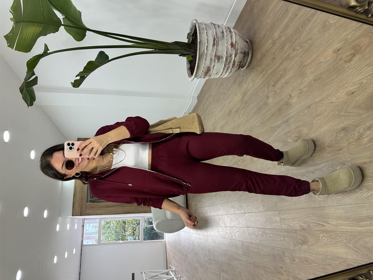 Oysho Kumaş Önden Fermuarlı Eşofman Takımı-Bordo