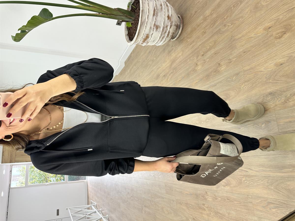 Oysho Kumaş Önden Fermuarlı Eşofman Takımı-Siyah