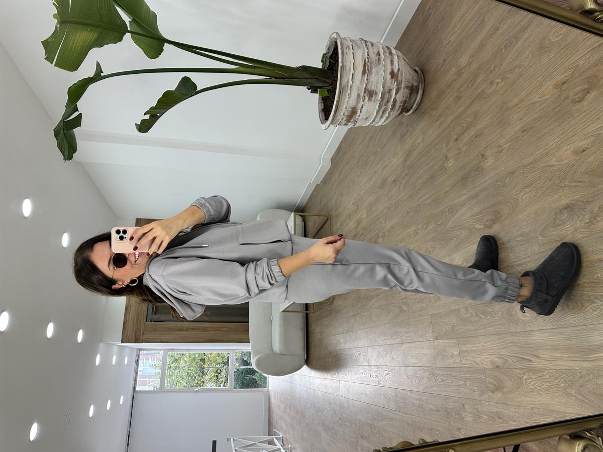 Oysho Kumaş Önden Fermuarlı Eşorman Takımı-Gri