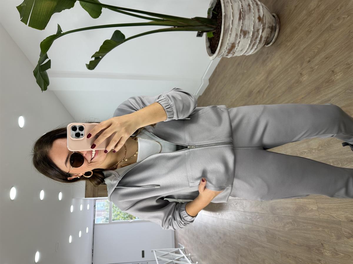 Oysho Kumaş Önden Fermuarlı Eşorman Takımı-Gri