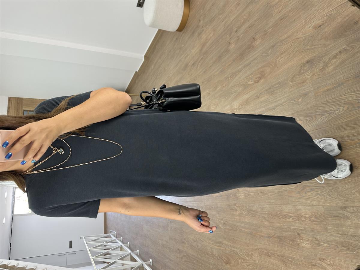 Oysho Kumaş Yandan Yırtmaçlı Elbise-Füme