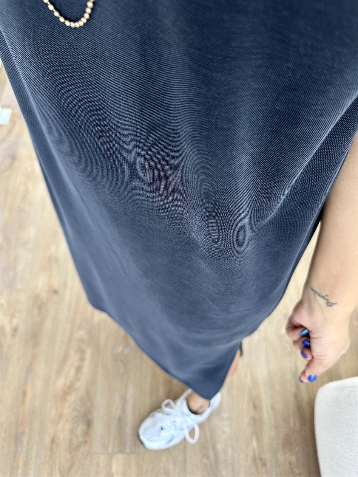 Oysho Kumaş Yandan Yırtmaçlı Elbise-Füme