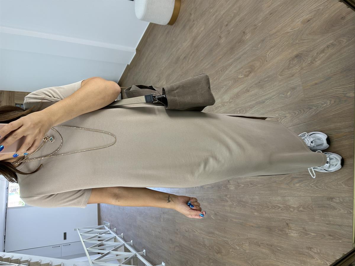 Oysho Kumaş Yandan Yırtmaçlı Elbise -Taş